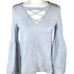 American Eagle  Grey Bell Sleeve Lace Up Sweater Size S Photo 0
