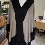 Dillard's All Black Tan Color Block Poncho Open Shawl Ruana One Size fits all Photo 5
