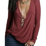 We The Free We The Free People Womens Top Sz XS Miss Rose Surplice Wrap Sweater Raisin NEW Photo 0