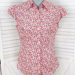 Lilly Pulitzer Floral Cap Sleeve Button Up Shirt White Pink 8 Photo 0