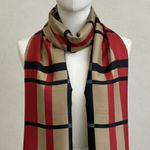 Plaid Scarf – Red Tan Black Photo 0