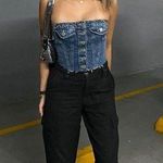 ZARA crop top corset denim jeans button up Photo 5