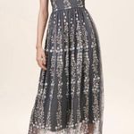 BHLDN Anthropologie Parsons Midi Dress Embroidered Floral Gray Pink Blue Size 4 Photo 11