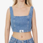 Calvin Klein Jeans  Blue Denim Sleeveless Cropped Bustier Top Size L Photo 0