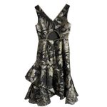 Marchesa Notte Gold Metallic Floral Print Asymmetrical Flounce Cocktail Dress 6 Photo 11
