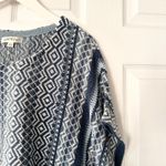 Orvis  Blue White Cotton Linen Southwest Knit Boho Poncho Sweater XL Photo 3