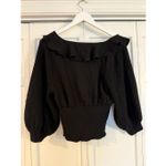 Free People  Billie smocked ruffled cropped sweater blouse M Photo 4