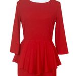 Badgley Mischka Belle Women's Peplum Ponte Pencil Dress Cherry Red Size 4 Photo 4
