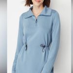 New J Jill Fit Sleek Double Knit Drawstring Cinched Waist Tunic Blue Size Small Photo 0