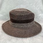 Adora Fedora Hat One Size Taupe Brown Wool Blend Felt Stripe Adjustable Casual Photo 3