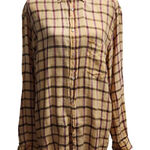 Jeff Rose Linen Button Up Shirt Plaid Check Italian Designer Womens Tan Size L Photo 0