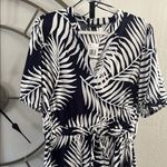 Macy’s Navy and White High Low Midi Sundress with Puff Sleeves Photo 1