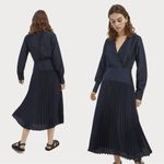 Scotch & Soda • Pleated V-Neck Midi Dress navy blue surplice wrap long sleeve Photo 12