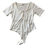 H&M Short Sleeve Ivory White Thong Bodysuit w/ Gold Button Detail Women's Medium Photo 0