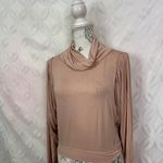 FP Movement Free People Beige Cowl Neck Long Sleeve Open Back Twist Crop Top NWT Tan Size L Photo 7