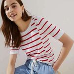 Loft  mixed striped short sleeve sweater size small Photo 0