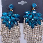 nOir luxury dangle flower crystal tassel long earrings- New Photo 1