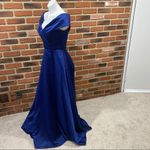 XScape Women's Off Shoulder Blue Formal Dress Sz 6 Long Royal Blue Gown Photo 6