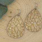 Handmade Cork on Genuine Leather Tan Floral Teardrop Lightweight Earrings Photo 0