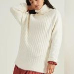 Altar'd State  Off White Oversized Fuzzy Turtleneck Ribbed Sweater Size Medium Photo 0