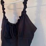 Black Ruffled 1x Strappy Crop Top With Adjustable Tie Front Photo 2