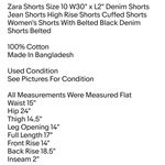 ZARA Shorts Size 10 W30" x L2" Denim Shorts Jean Shorts High Rise Shorts Cuffed Shorts Women's Photo 1