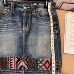 Miss Me  Denim Mini Skirt with Southwestern Aztec Embroidered Border‎ Detail Photo 5