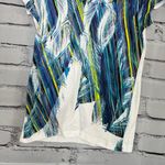 Calvin Klein Jeans Women's Blue Feather Print Top SZ Petite S Crew Relaxed Fit White Photo 3