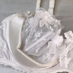 Mimi Holliday L Padded Bra Honeysuckle 1/4 Cup Plunge Silk Bridal Lace Bow Heart Size L Photo 5