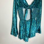 Free People  Bali tightrope romper blue green velvet long‎ sleeve women’s size XS Photo 5