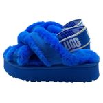 UGG  Disco Cross Slide Sandals Blue Fluffy Fur Platform Shoes Women’s Size 5 Photo 1