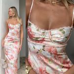 House Of CB  L D-DD‎ Josefina Pink Peony Print Satin Maxi Dress NWOT Photo 2