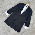 ZARA Women’s Linen Blazer Open Front Striped Rolled Sleeve Academia in Black S Photo 3