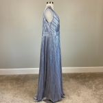 XScape Sleeveless V-Neck Metallic A-Line Long Evening Gown Purple Size 14W Dress Photo 2