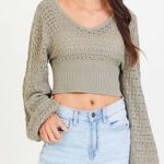 Altar'd State Light Green Knit Cropped Sweater with Bell Sleeves Size Large Photo 0