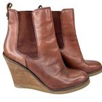 Lucky Brand  Fedora Brown Leather Wedge Ankle Boots Booties 6.5 Photo 2