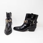 Love moschino NEW  Patent Leather Logo Heart Chain Link Ankle Heel Booties Shoes  Photo 0