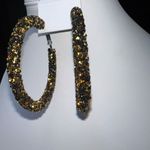 Black and Gold Chunky Sparkle Hoop Earrings Photo 2