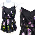 Gap  Satin Floral Print Ruffle Button Tank Top Blouse Shirt Large Photo 1