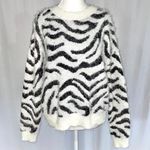 Hooked Up New Zebra Striped Fuzzy Knit Crewneck Sweater White Black Photo 1