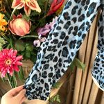 ZARA  Ruffled Animal Print Long Sleeve Blouse Top in Blue / Black Photo 6