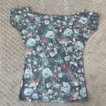 ZARA  Floral Short Sleeve T Shirt Wide Neckline Watercolor Size Medium VGUC Photo 3
