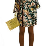 H&M  GREEN & BROWN FOLIATE PRINT MOCK NECK MINI TENT DRESS (14) Photo 0