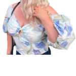 Abercrombie & Fitch  Blue White Green Floral Smocked Puff Sleeve Crop Top size L Photo 1