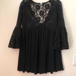Black lace blouse top shirt flare bell sleeves button front Size M #goth #whimsygoth Measurement in pics Size M Photo 0
