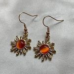 Orange Opal Sunflower Dangle Drop Earrings for Women Gold Photo 1