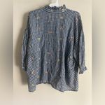 Sundance Women’s Seaside Gardens Blue Plaid Check Floral Ruffle Top Photo 1