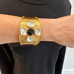NWT Julie Vos Savoy Cuff Bracelet Iridescent Clear Crystal & Obsidian Black | Gold Photo 0