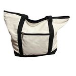 Black and White Canvas Zip Top Tote Bag with Interior Zipper Pocket Photo 1