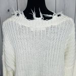 Love Tree  Sz Small Cable Knit Crop Slouchy Fit White Sweater Distressed Fringe Photo 7